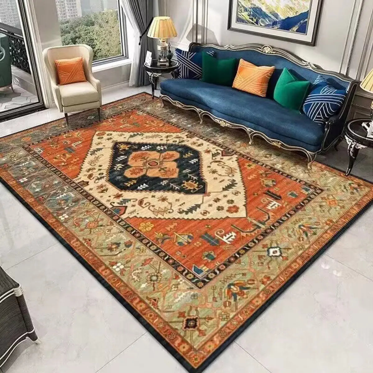 Boho-Chic Geometric Pattern Synthetic Red Area Rug Image - 16