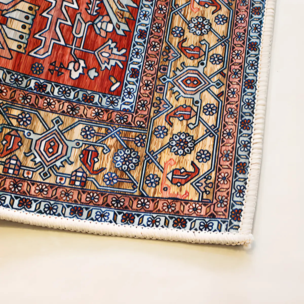 Boho-Chic Geometric Pattern Synthetic Red Area Rug Image - 18