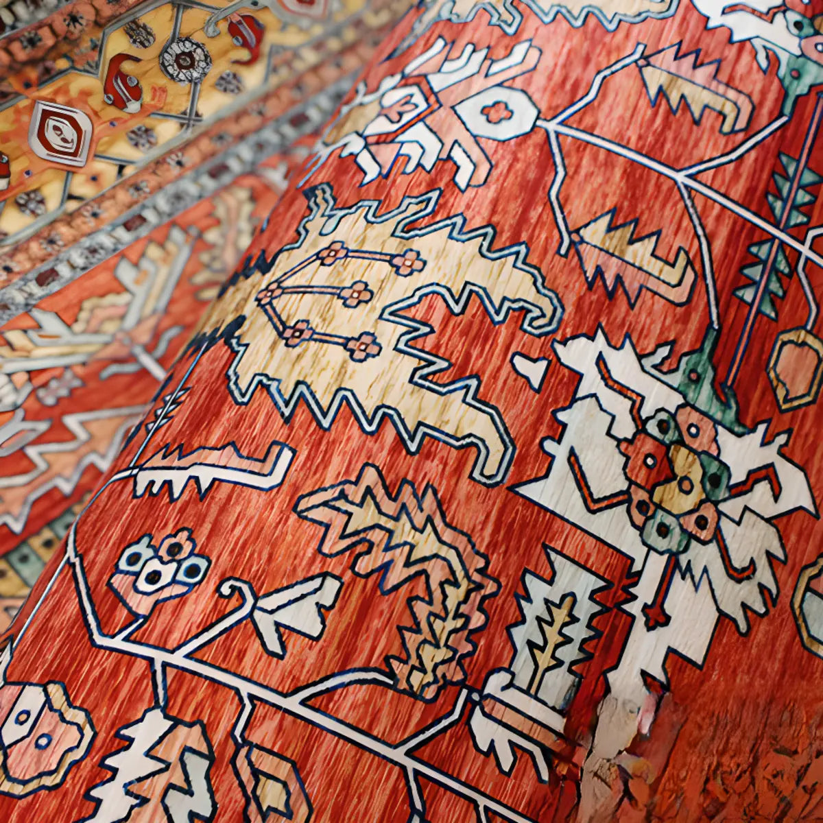 Boho-Chic Geometric Pattern Synthetic Red Area Rug Image - 19