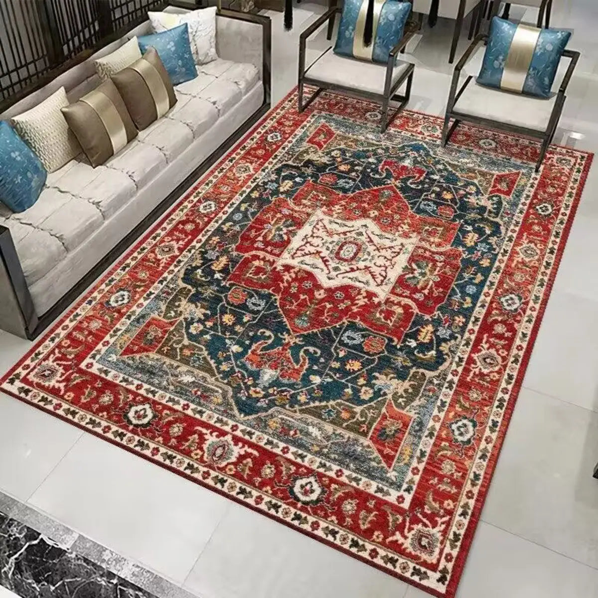 Boho-Chic Geometric Pattern Synthetic Red Area Rug Image - 2