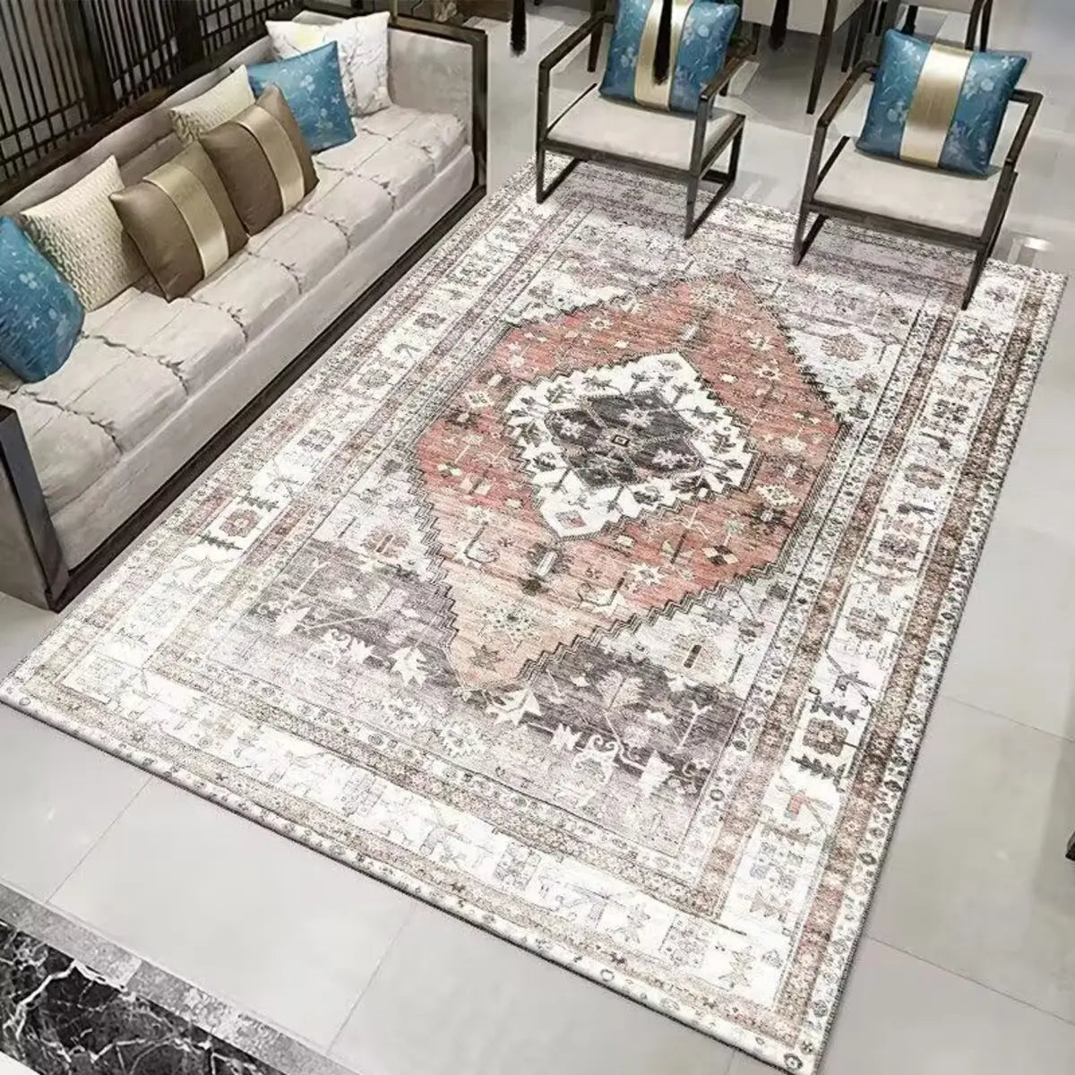 Boho-Chic Geometric Pattern Synthetic Red Area Rug Image - 7