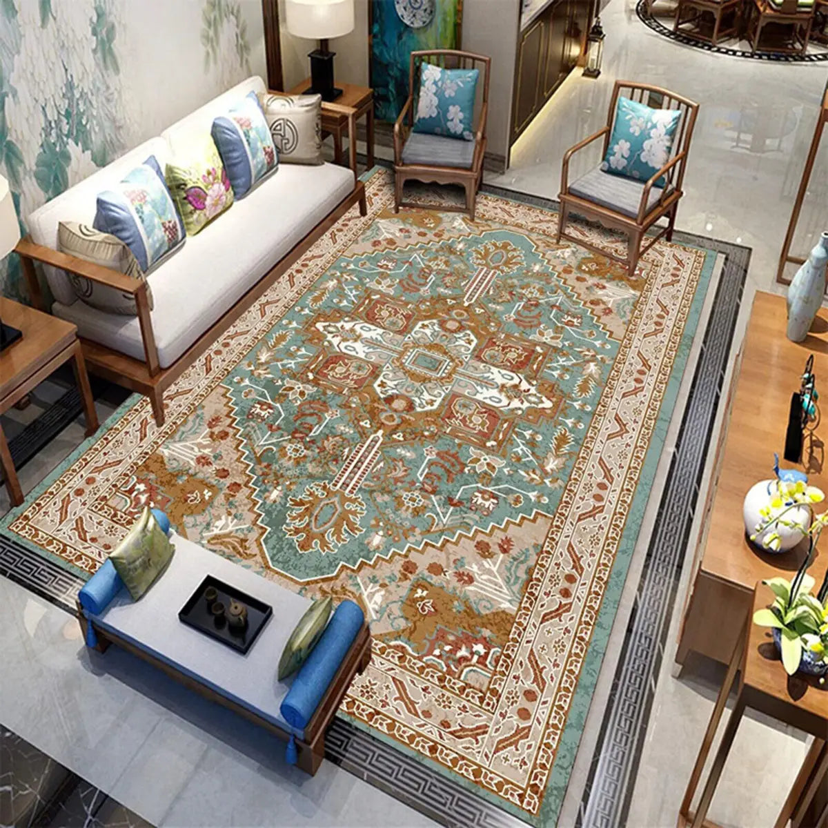 Boho-Chic Geometric Pattern Synthetic Red Area Rug Image - 8