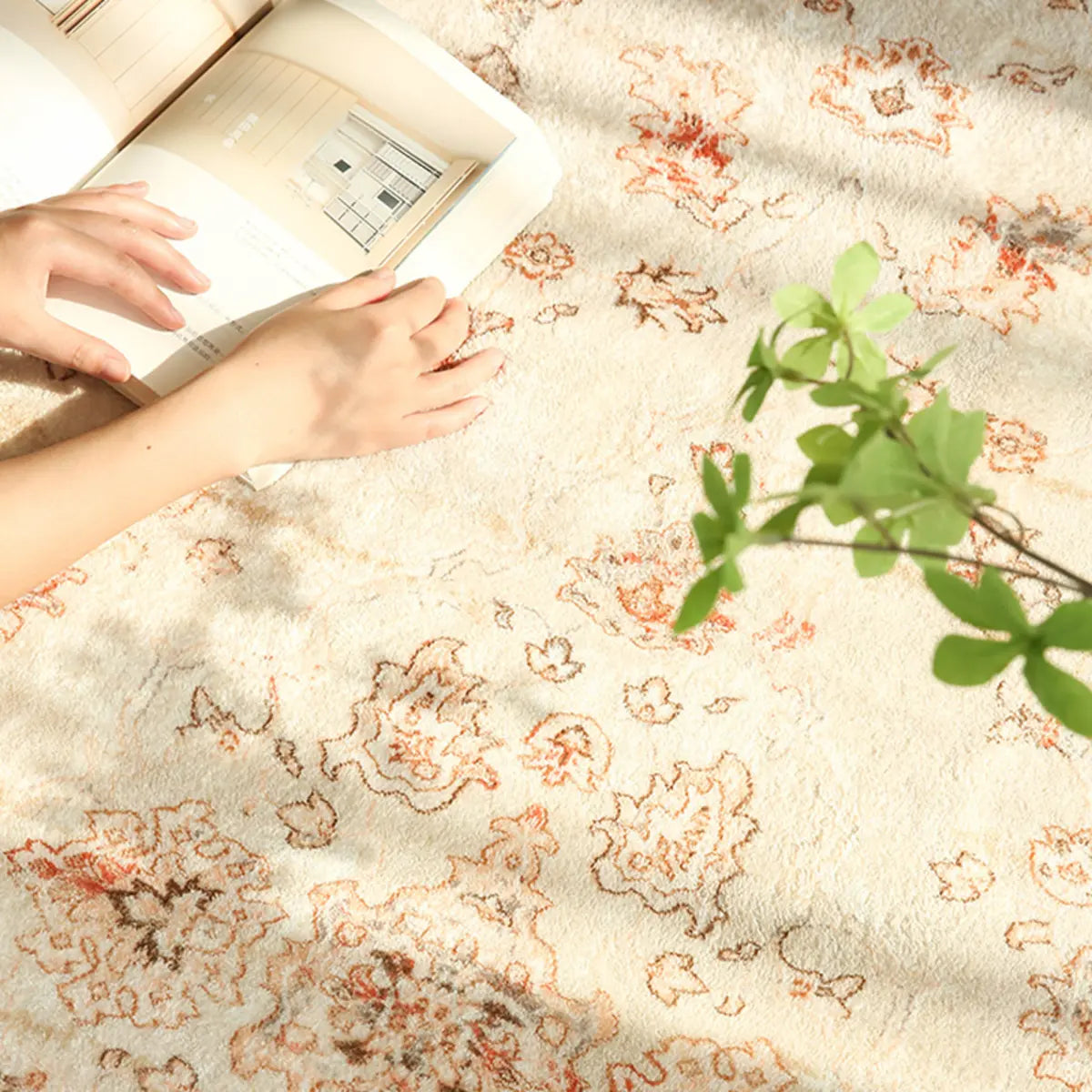 Boho Rectangle Cotton Beige Living Room Area Rug Image - 4