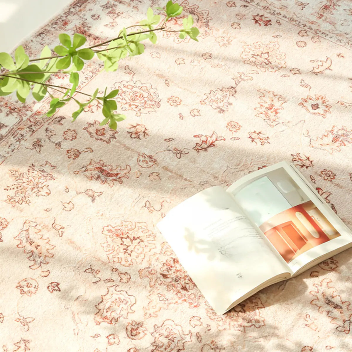 Boho Rectangle Cotton Beige Living Room Area Rug Image - 6