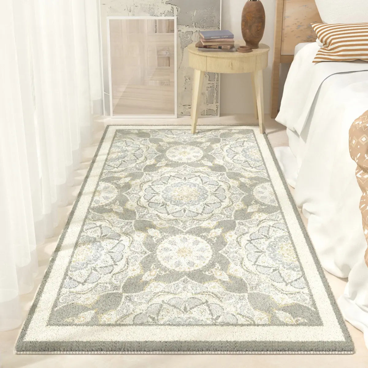 Boho Rectangular Cotton Gray Bedroom Area Rug Image - 1