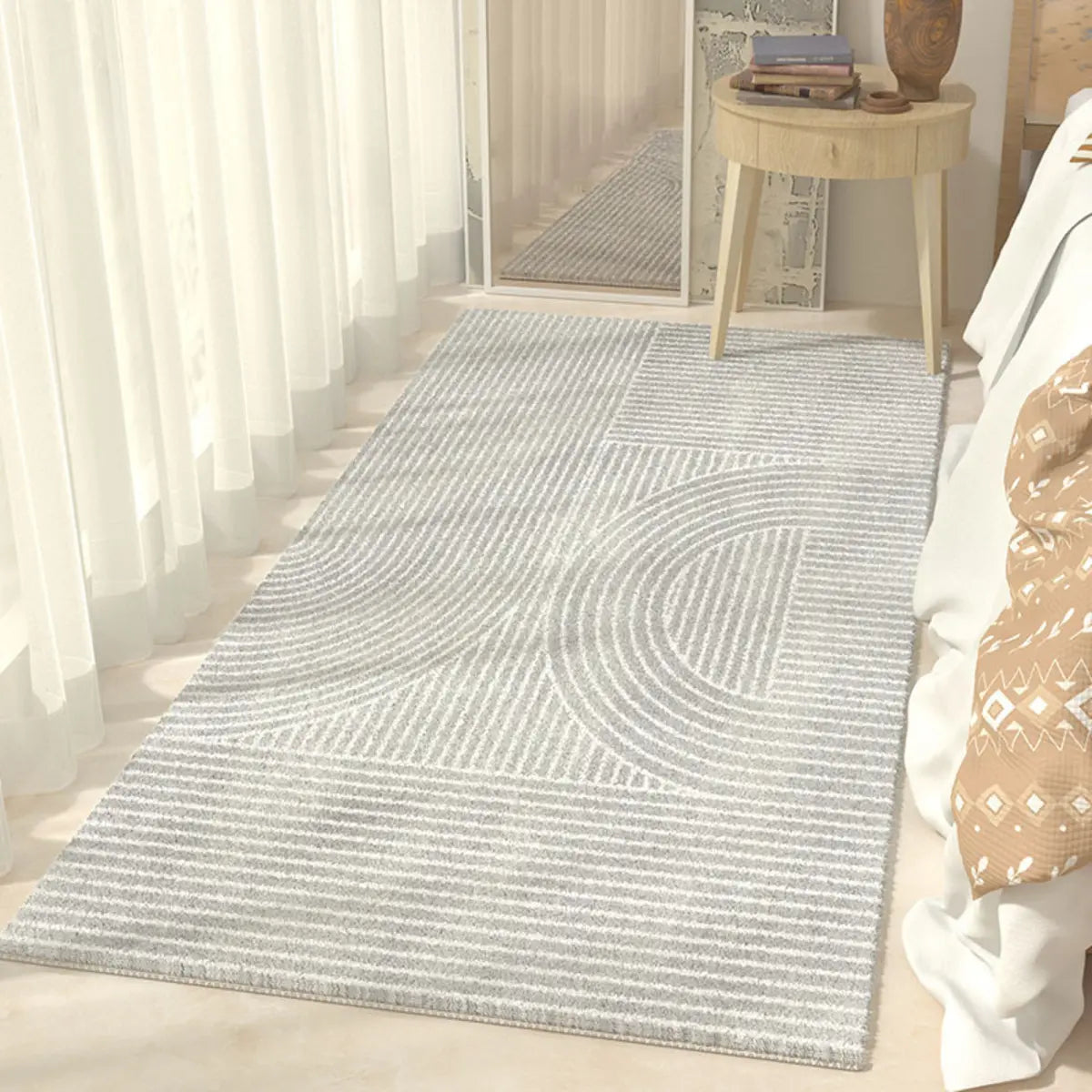 Boho Rectangular Cotton Gray Bedroom Area Rug Image - 16