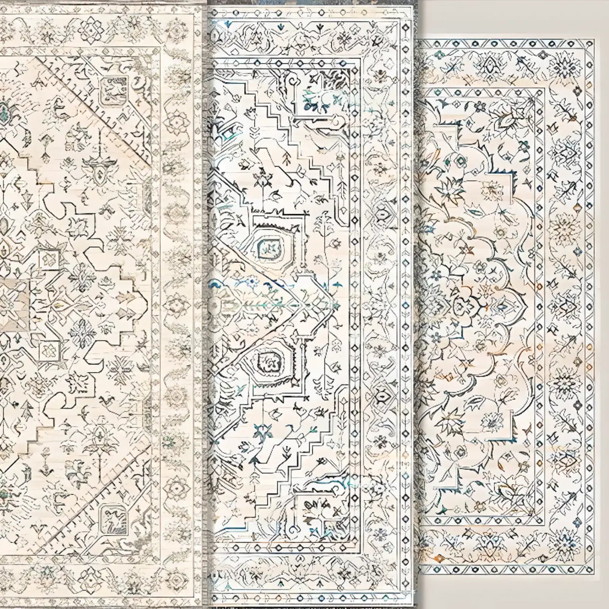 Boho Rectangular Polymer Geometric Aqua Area Rug Image - 10
