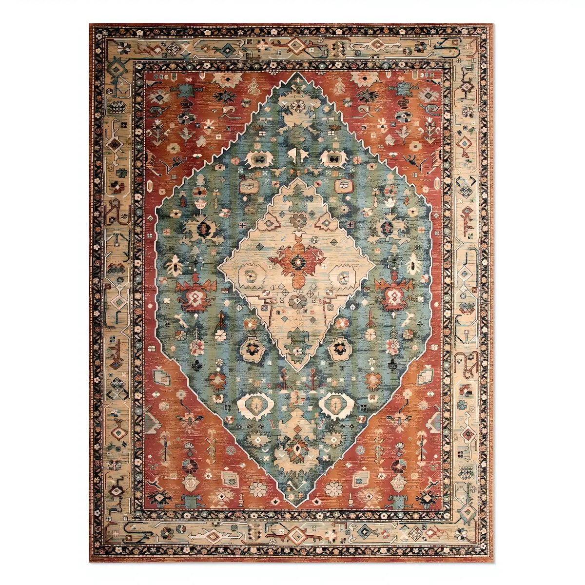 Boho Rectangular Polymer Geometric Aqua Area Rug Image - 16