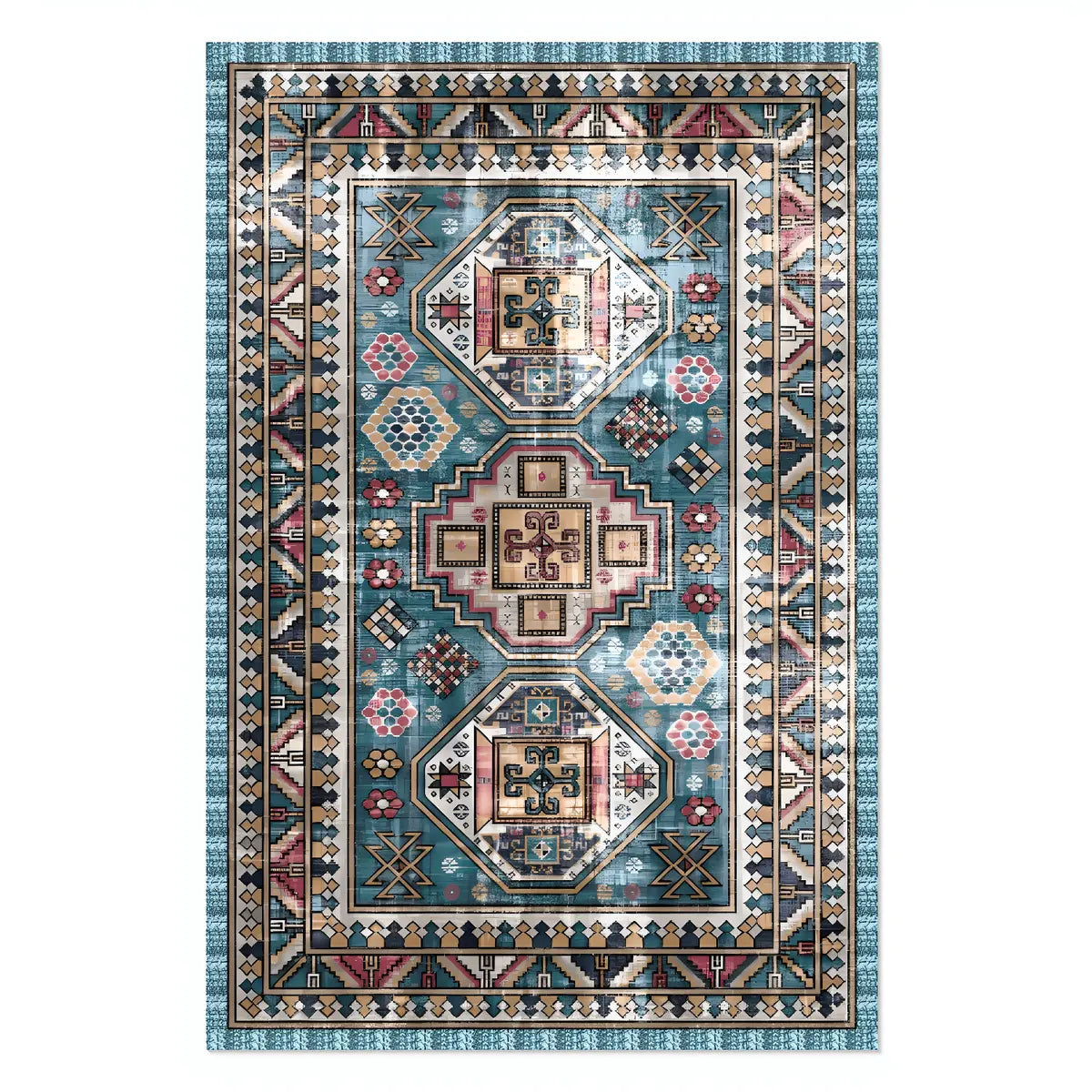 Boho Rectangular Polymer Geometric Aqua Area Rug Image - 19
