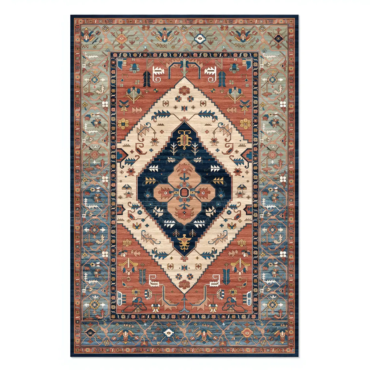 Boho Rectangular Polymer Geometric Aqua Area Rug Image - 20
