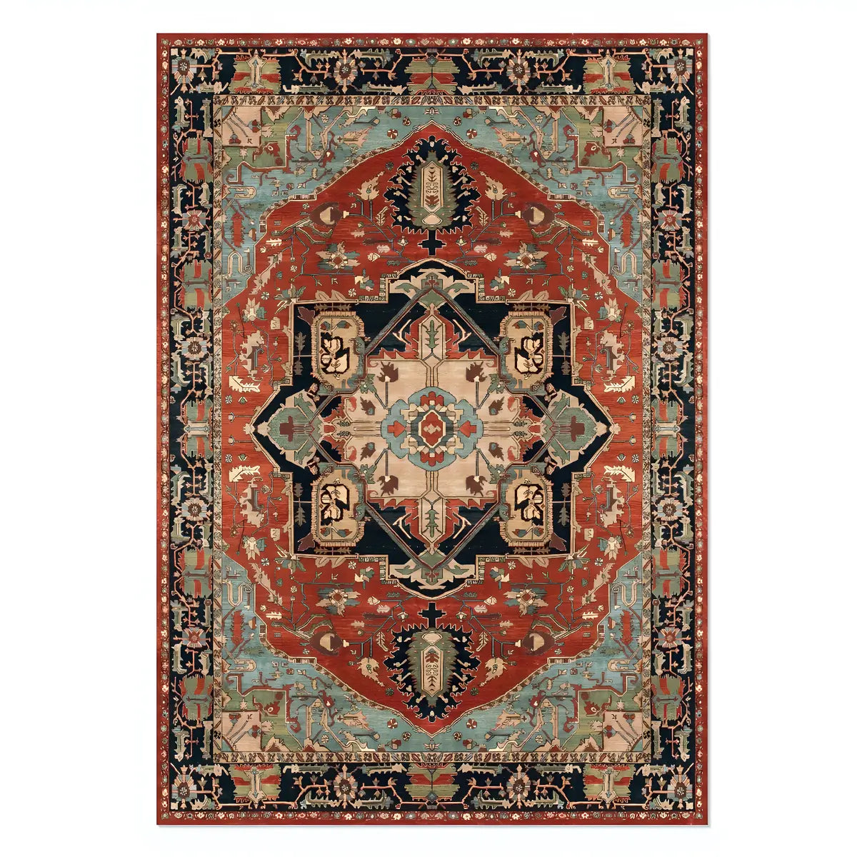 Boho Rectangular Polymer Geometric Aqua Area Rug Image - 21