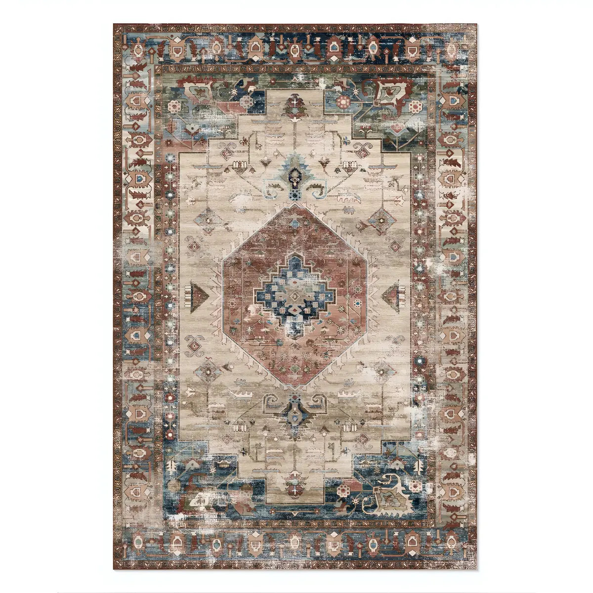 Boho Rectangular Polymer Geometric Aqua Area Rug Image - 22