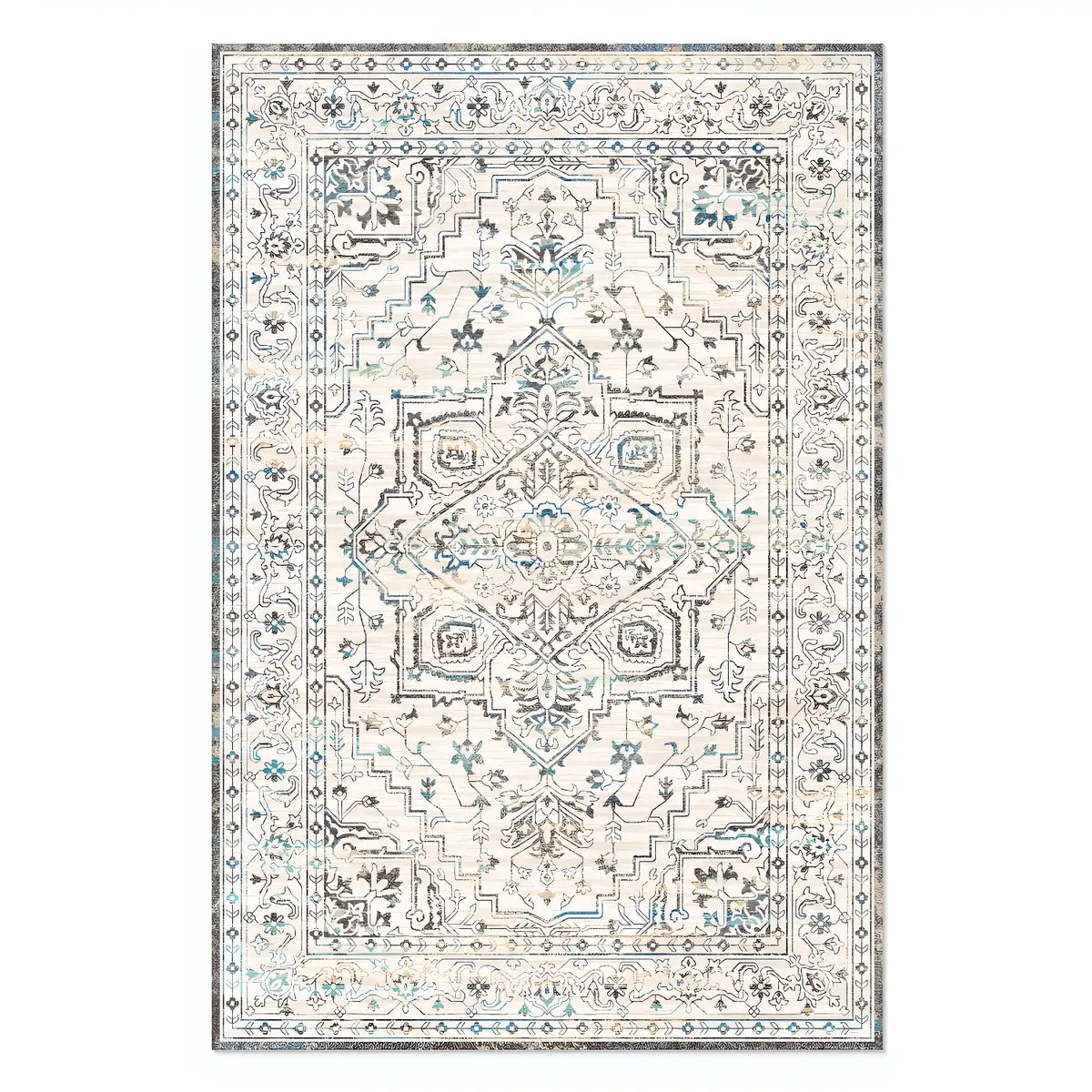 Boho Rectangular Polymer Geometric Aqua Area Rug Image - 4