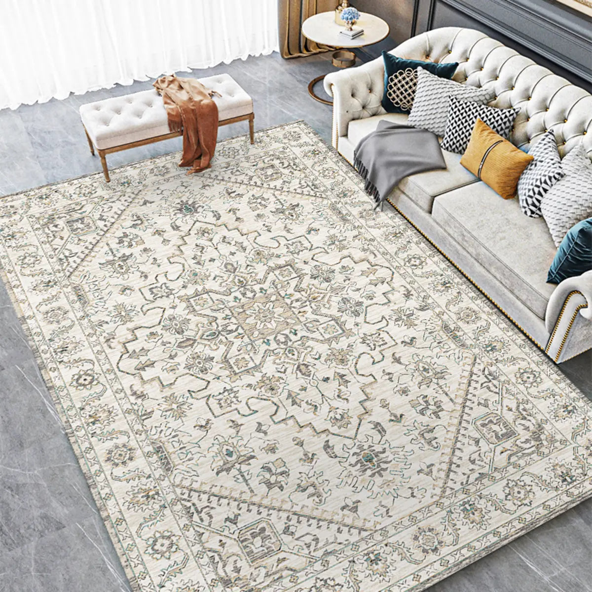 Boho Rectangular Polymer Geometric Aqua Area Rug Image - 6