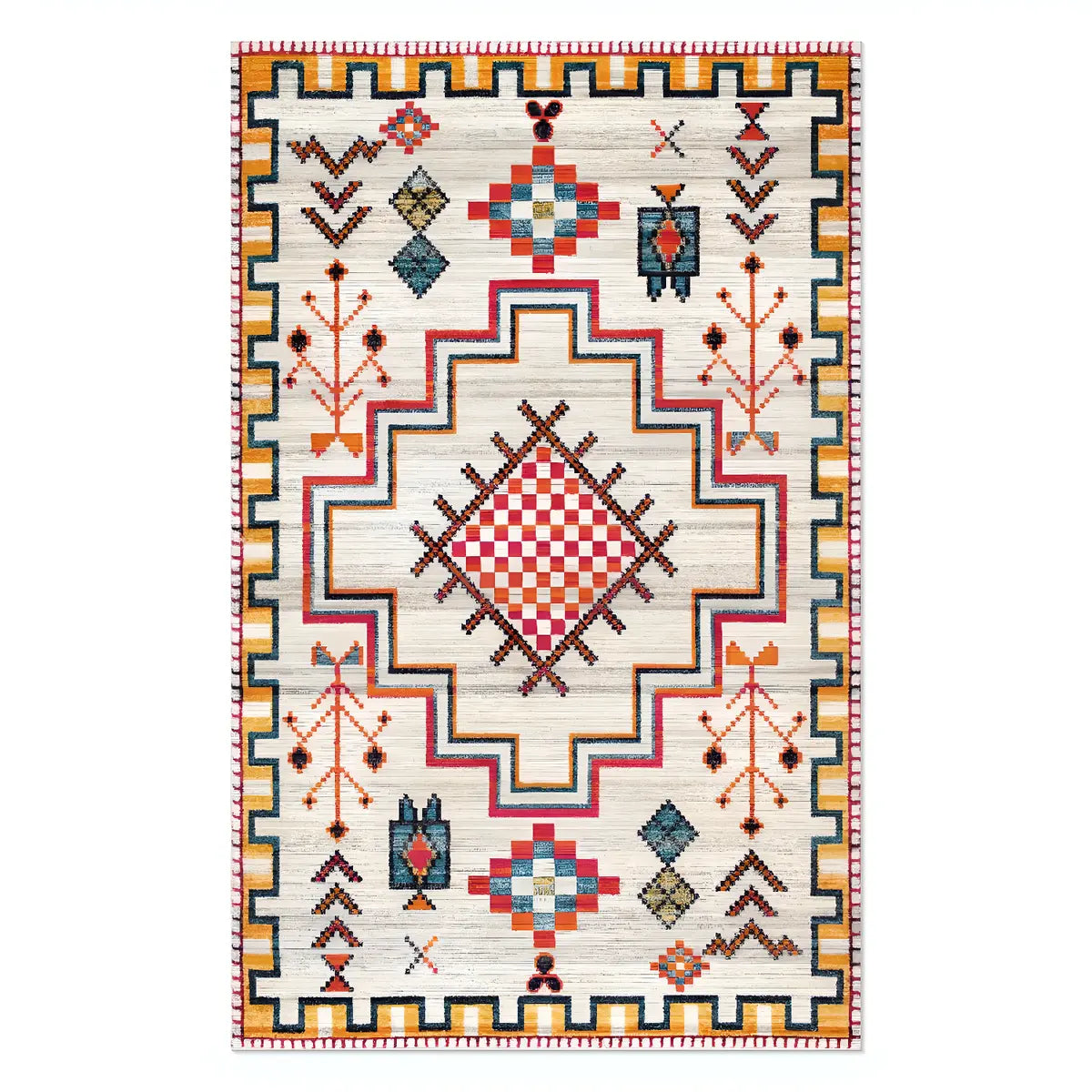Boho Rectangular Polymer Geometric Aqua Area Rug Image - 9