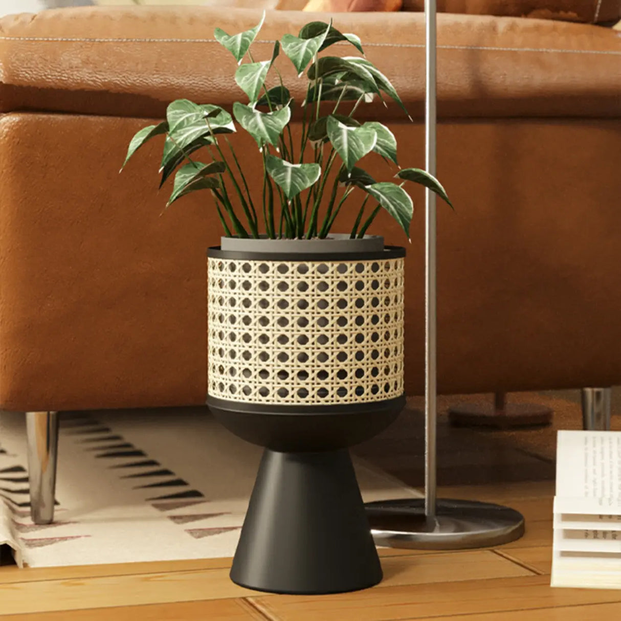 Boho Round Metal Pedestal Black 1 Tier Plant Stand Image - 4