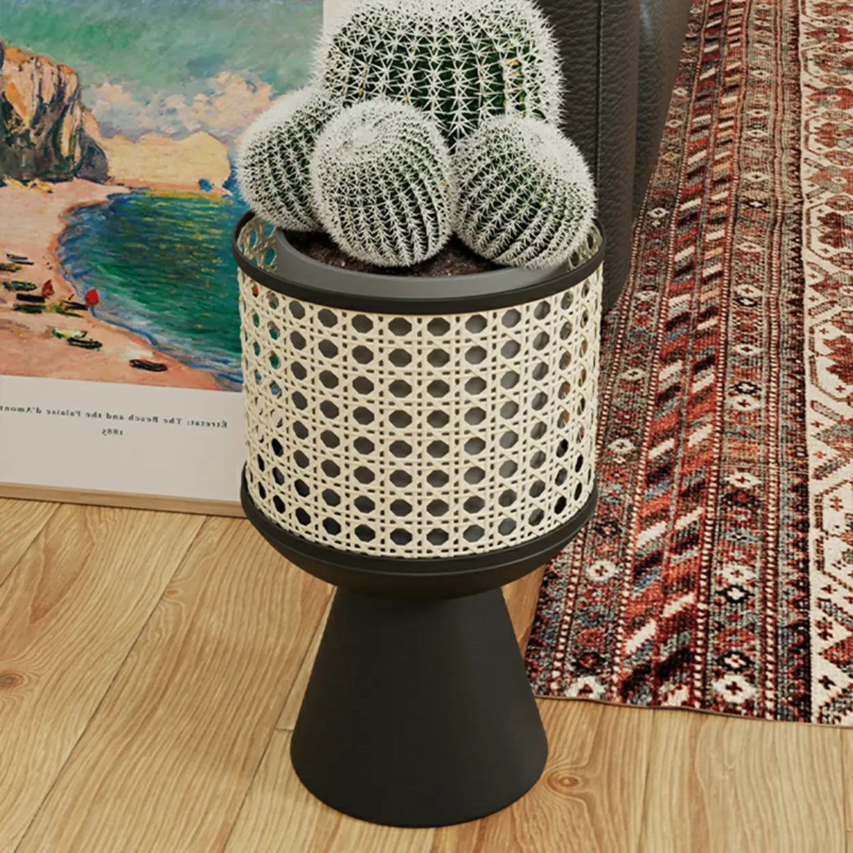 Boho Round Metal Pedestal Black 1 Tier Plant Stand Image - 5