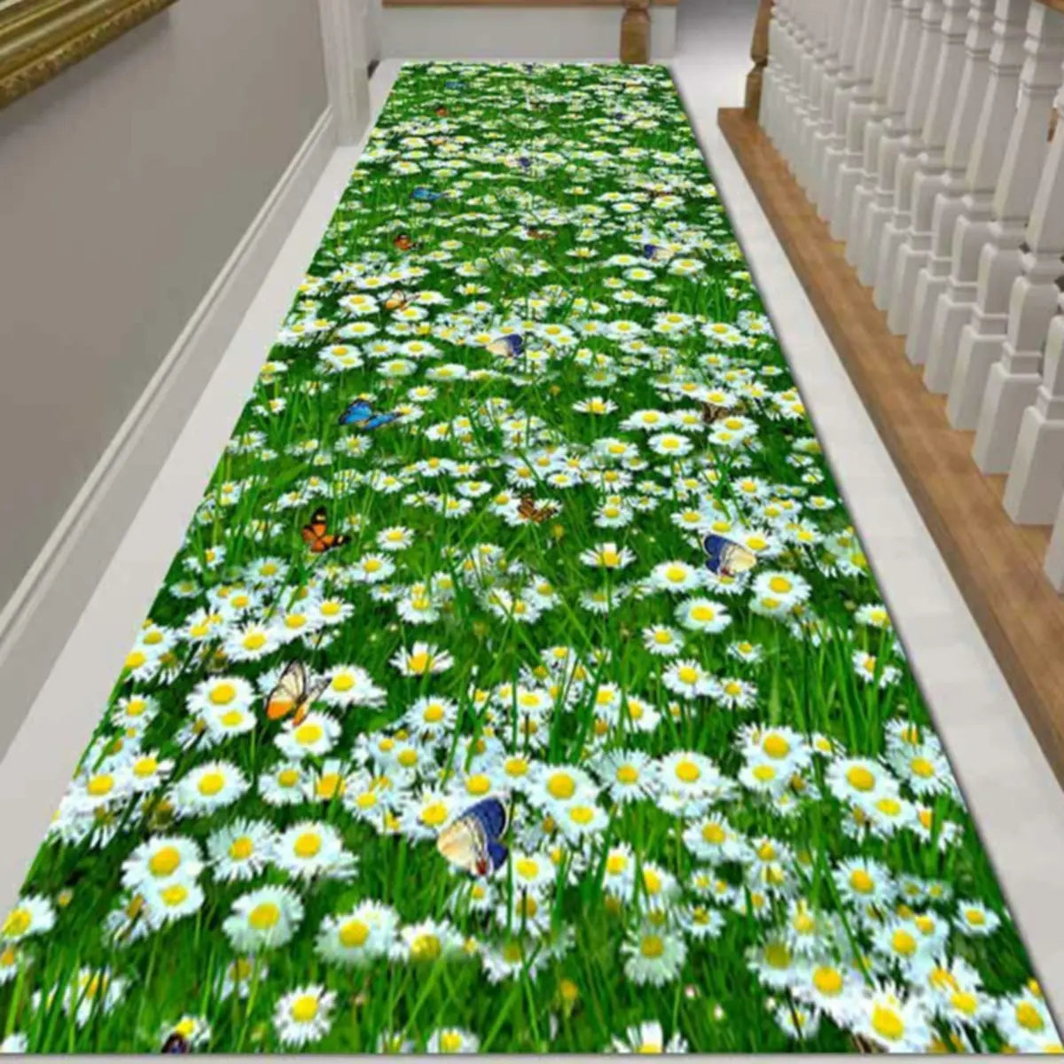 Botanical Rectangular Fabric Green Hallway Area Rug Image - 21