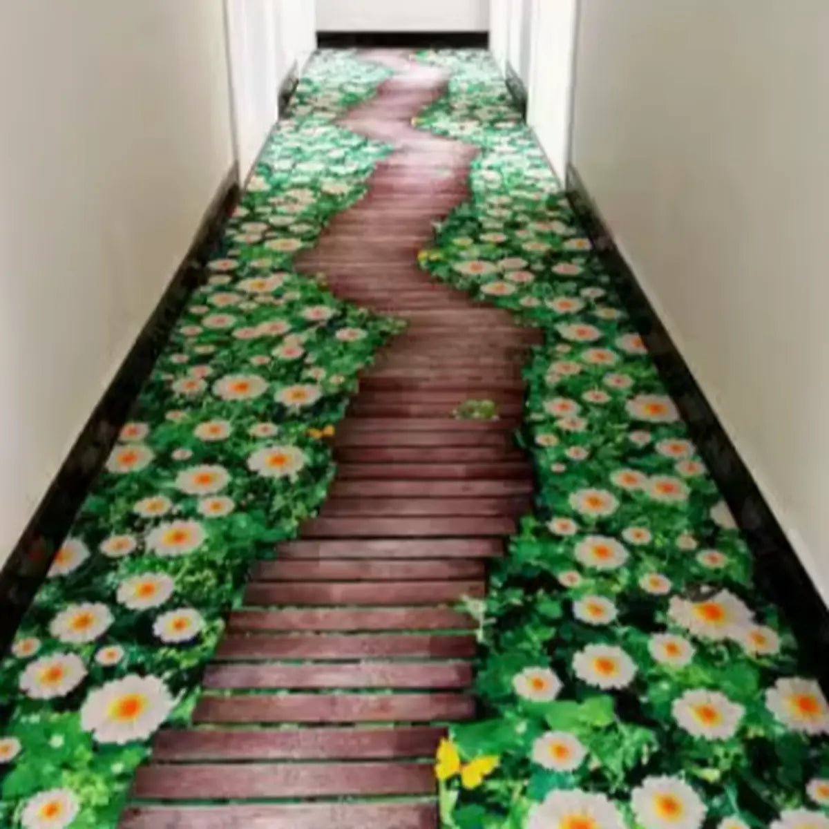 Botanical Rectangular Fabric Green Hallway Area Rug Image - 8