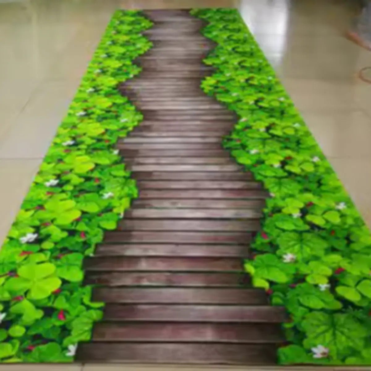 Botanical Rectangular Fabric Green Hallway Area Rug Image - 9