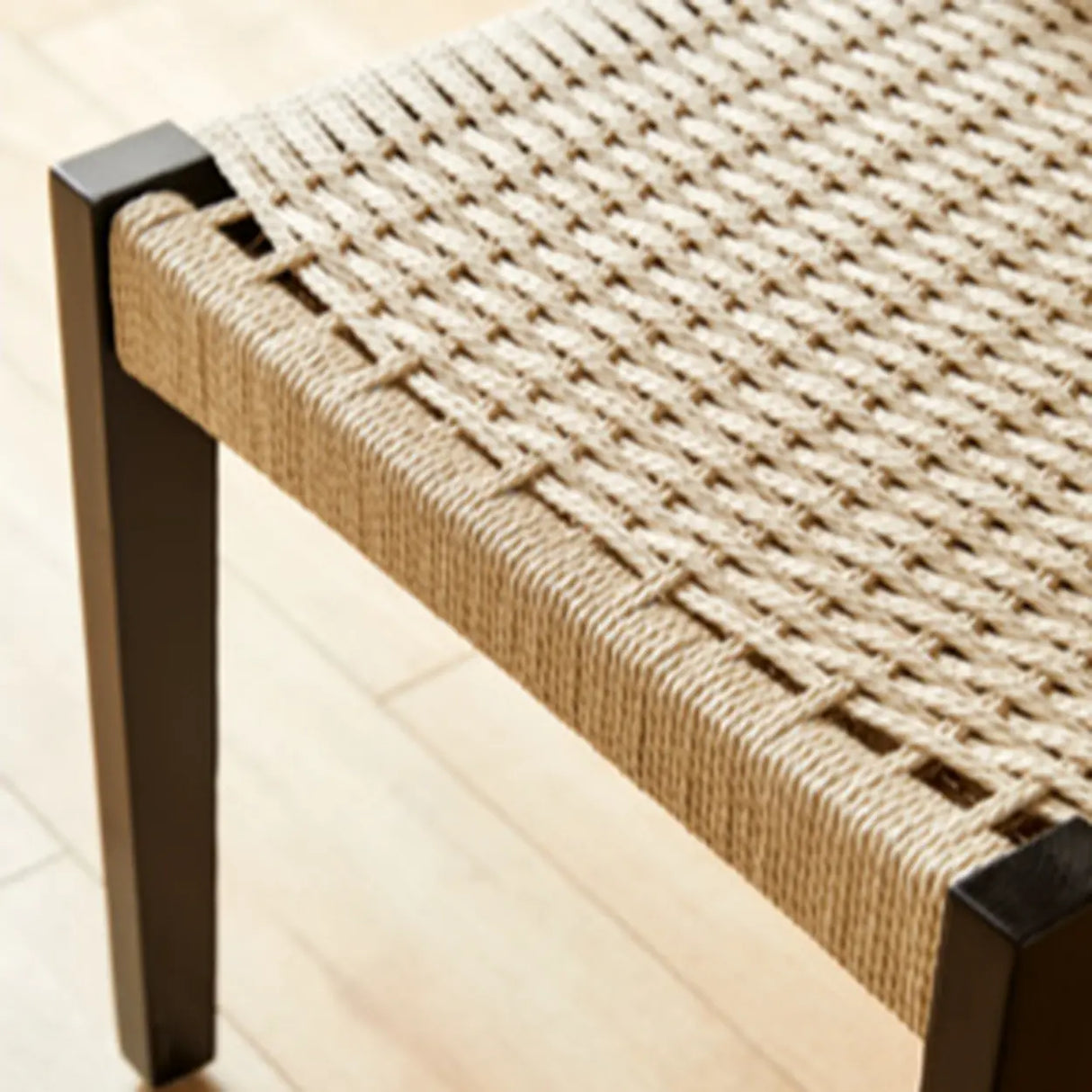 Braided Rope Seat Curved Open Back Wood Dining Chair Image - 13