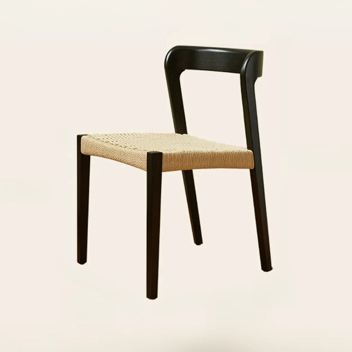 Braided Rope Seat Curved Open Back Wood Dining Chair Image - 3