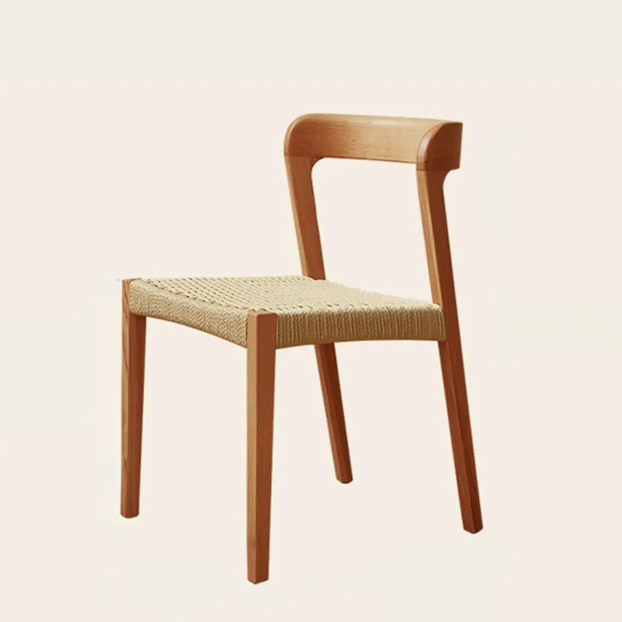 Braided Rope Seat Curved Open Back Wood Dining Chair Image - 5