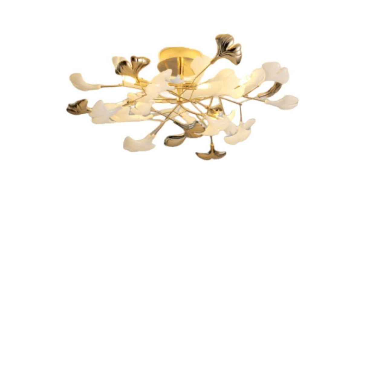 Branch Ginkgo Leaf Gold Semi-Flush Mount Ceiling Light Image - 5