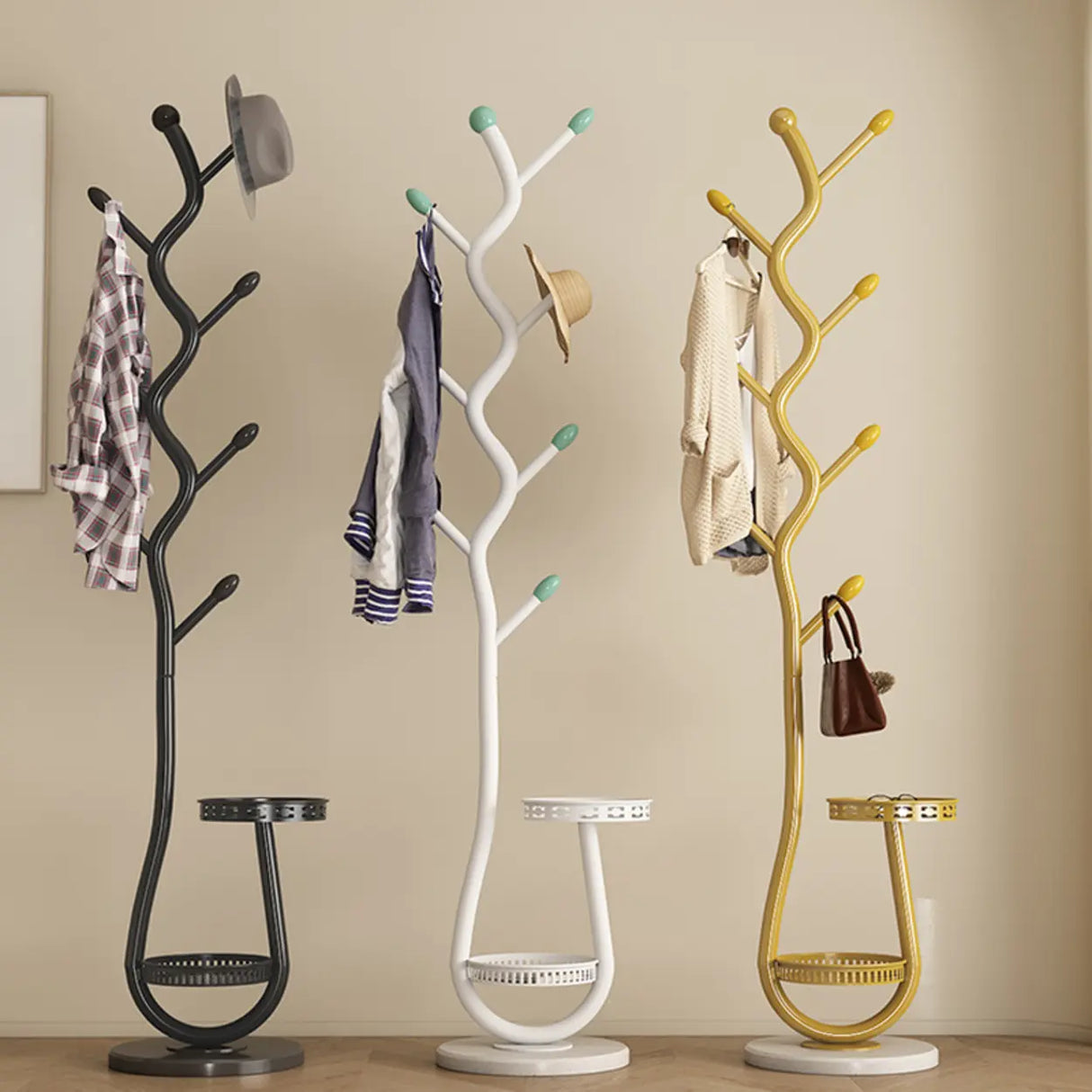Branch Metal Shelves and Hooks Coat Rack with Storage Image - 1