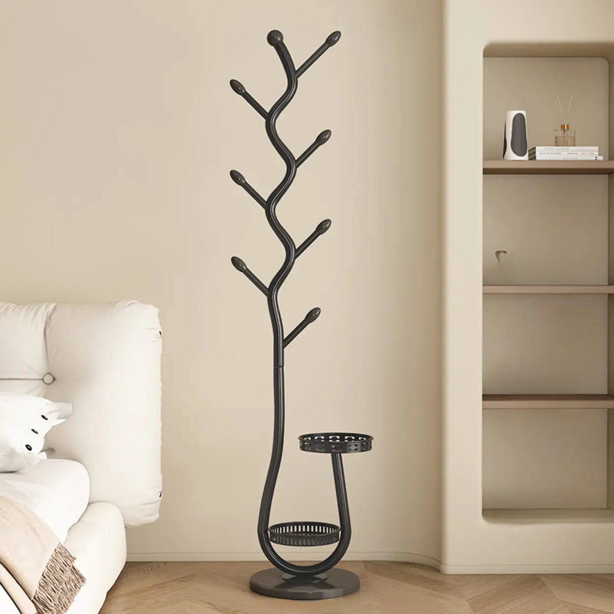 Branch Metal Shelves and Hooks Coat Rack with Storage Image - 9