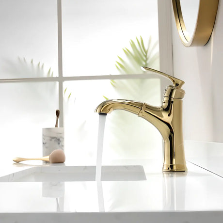 Brass Curved Dark Gold Vessel Sink Faucet with Handle Image - 2