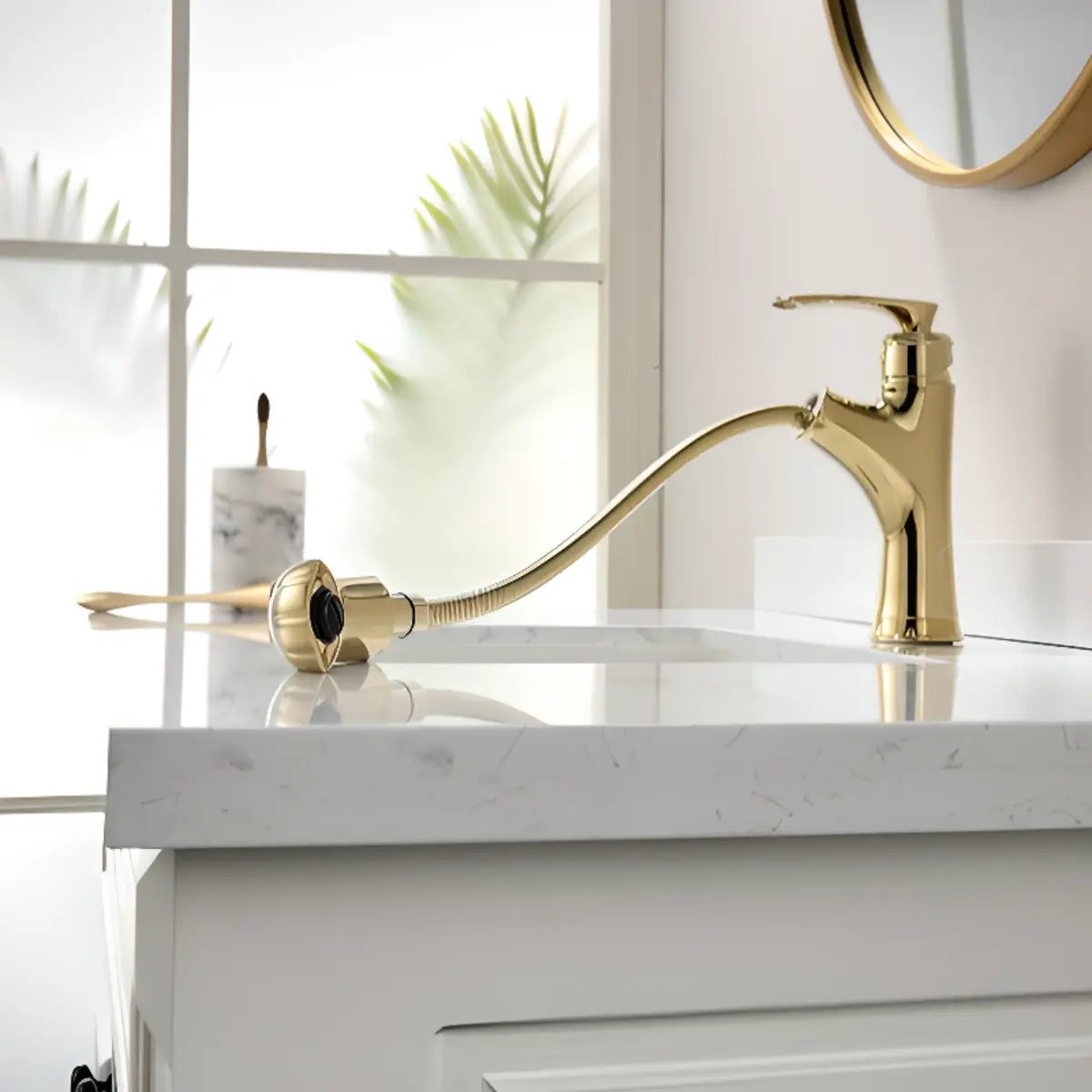 Brass Curved Dark Gold Vessel Sink Faucet with Handle Image - 3