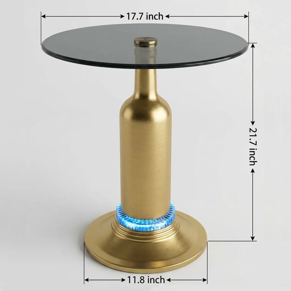 Brass Glass Round Side Table with LED Bluetooth Speaker Image - 11