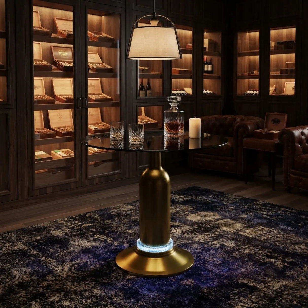 Brass Glass Round Side Table with LED Bluetooth Speaker Image - 2