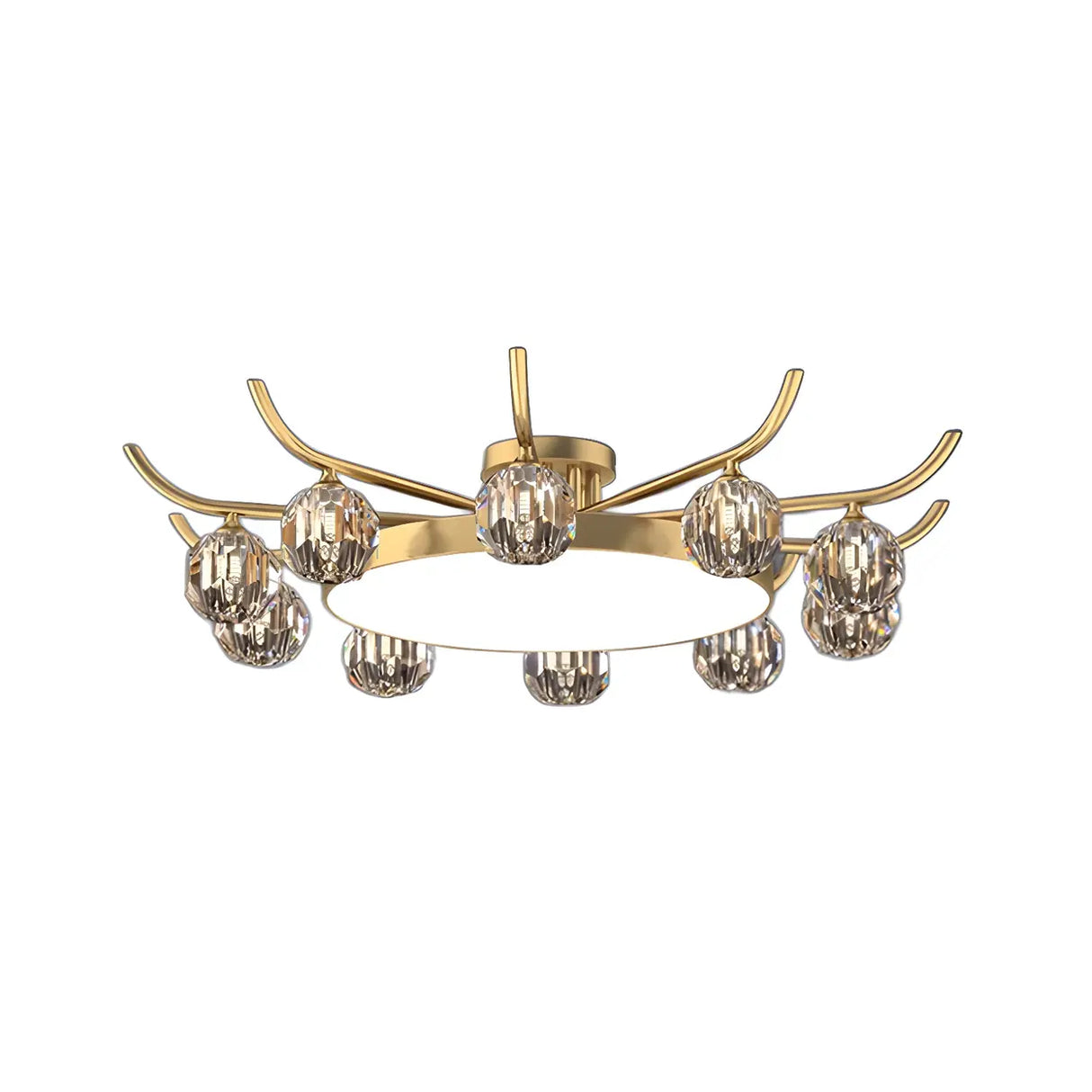 Brass Multi Ball Crystal Semi-Flush Mount Lamp 13-Lamp Image - 10
