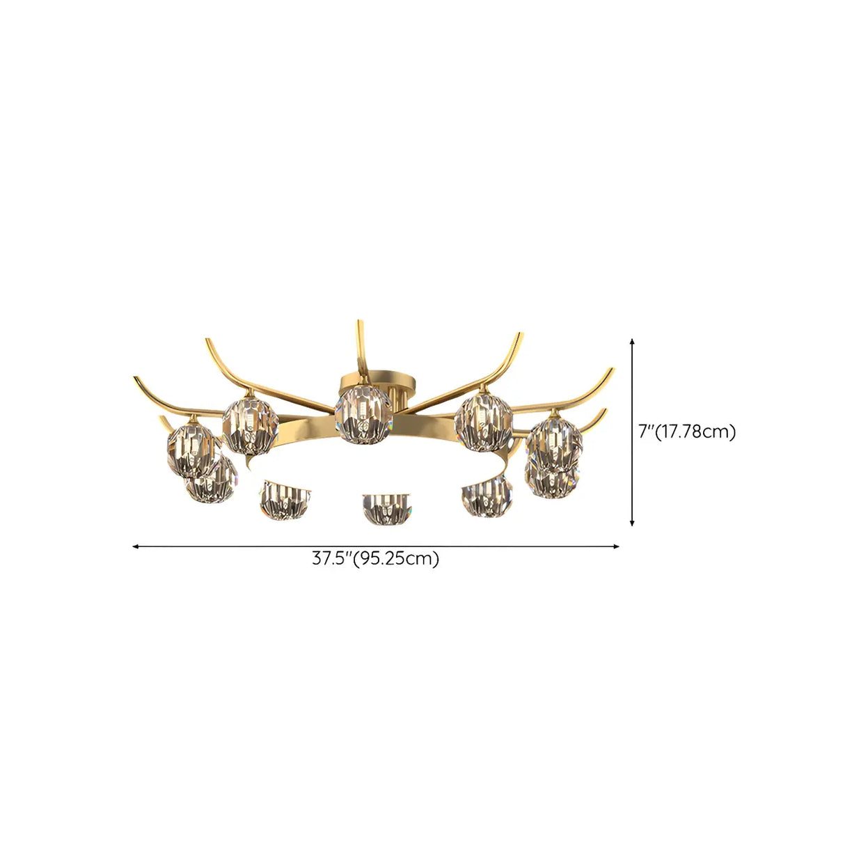 Brass Multi Ball Crystal Semi-Flush Mount Lamp 13-Lamp Image - 16