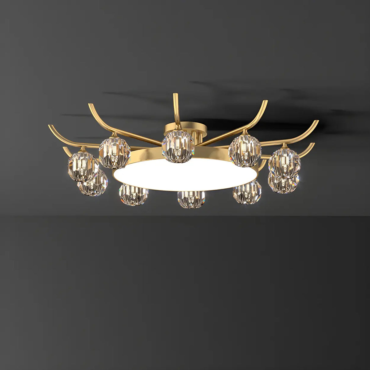 Brass Multi Ball Crystal Semi-Flush Mount Lamp 13-Lamp Image - 3
