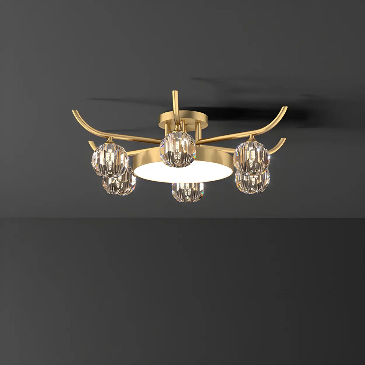 Brass Multi Ball Crystal Semi-Flush Mount Lamp 13-Lamp Image - 7