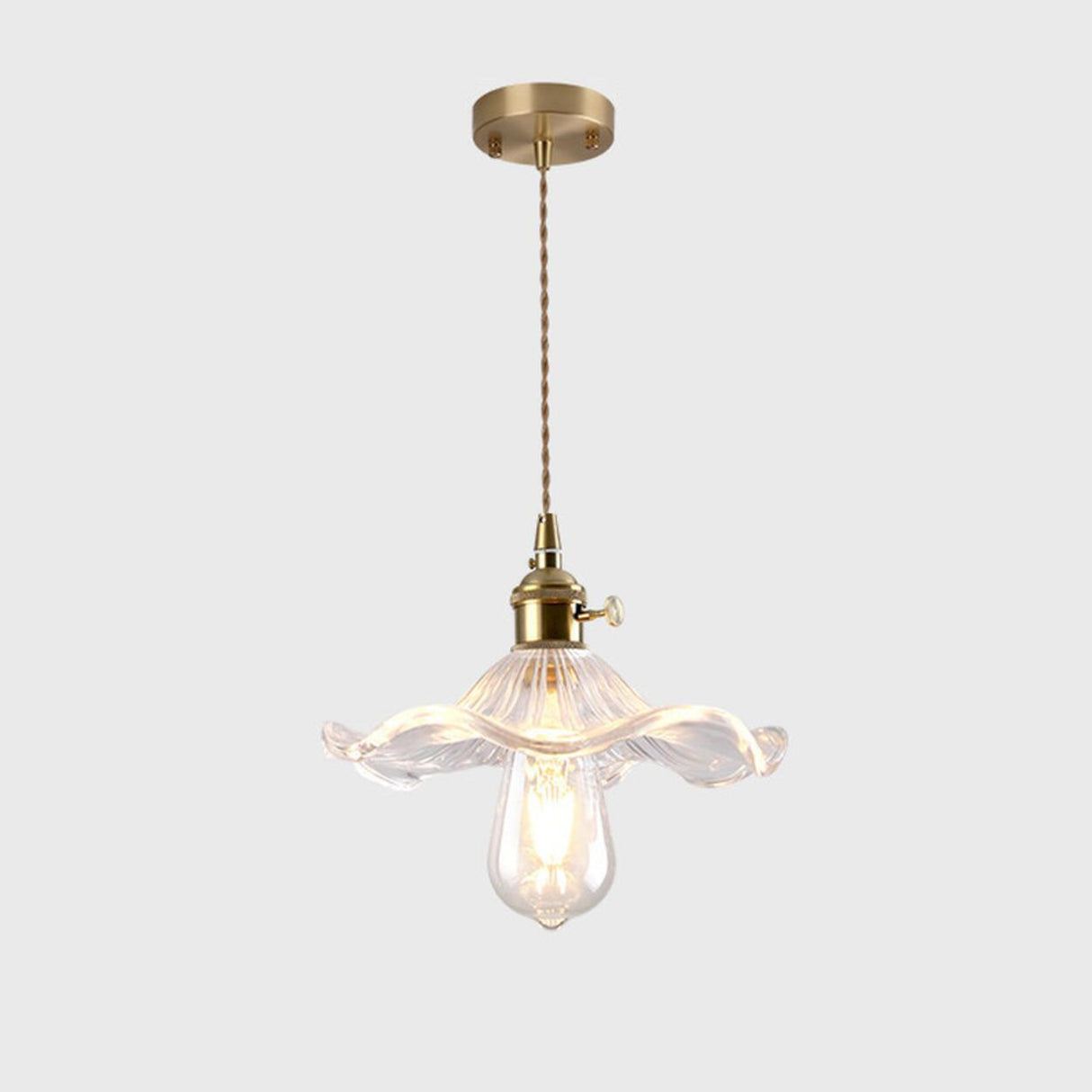 Brass Vintage Clear Glass Cylinder Pendant Light Set Image - 10