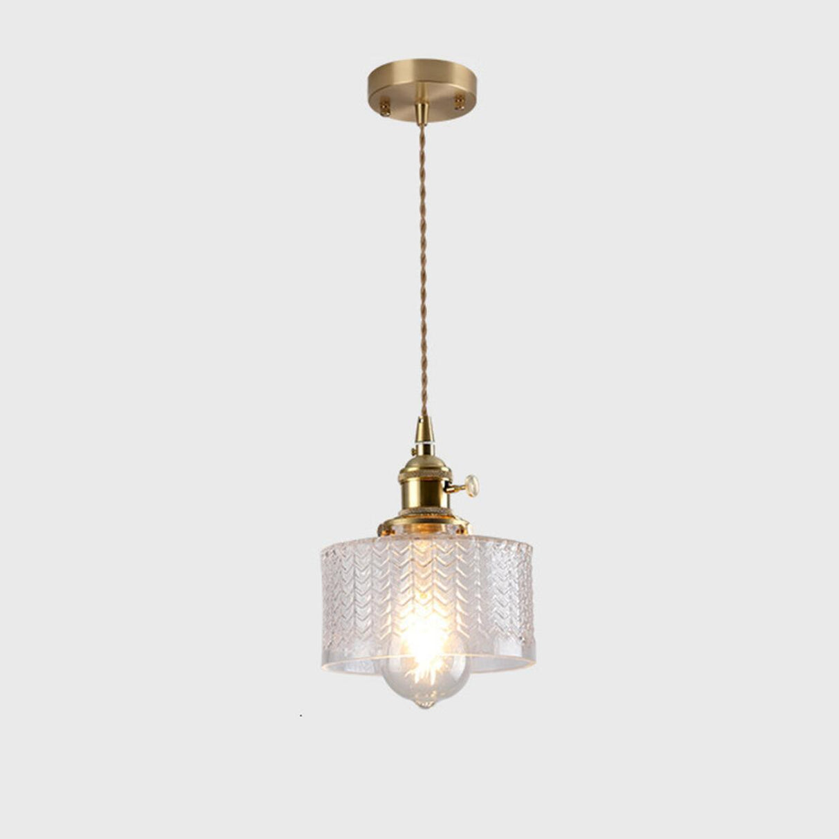 Brass Vintage Clear Glass Cylinder Pendant Light Set Image - 4
