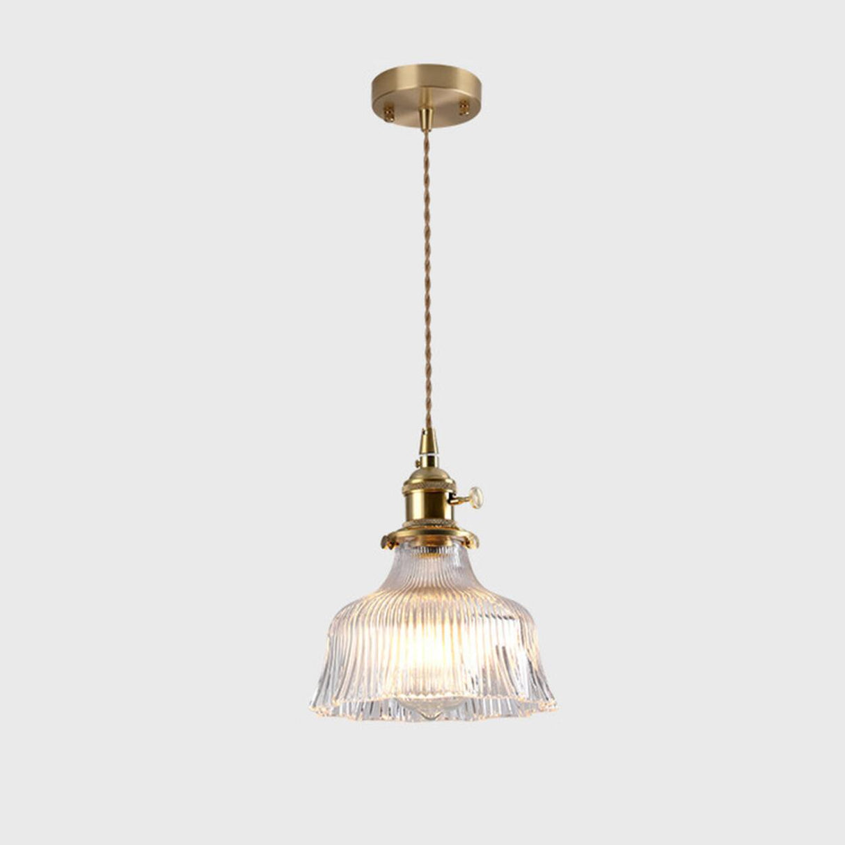 Brass Vintage Clear Glass Cylinder Pendant Light Set Image - 7