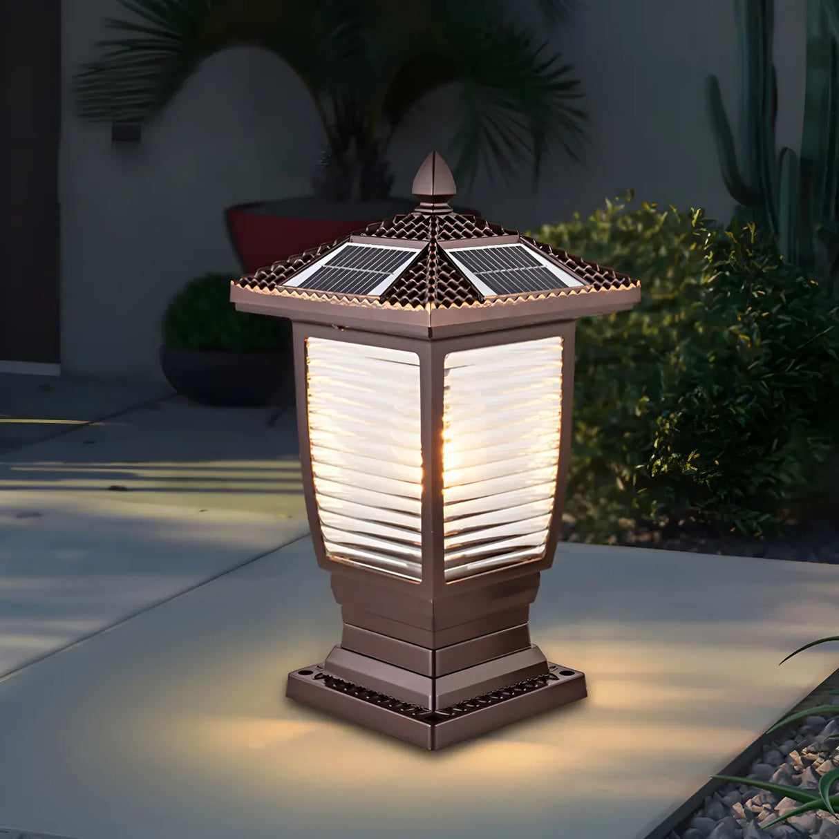 Bronze Finish Vintage Solar Lantern Outdoor Table Lamp Image - 1