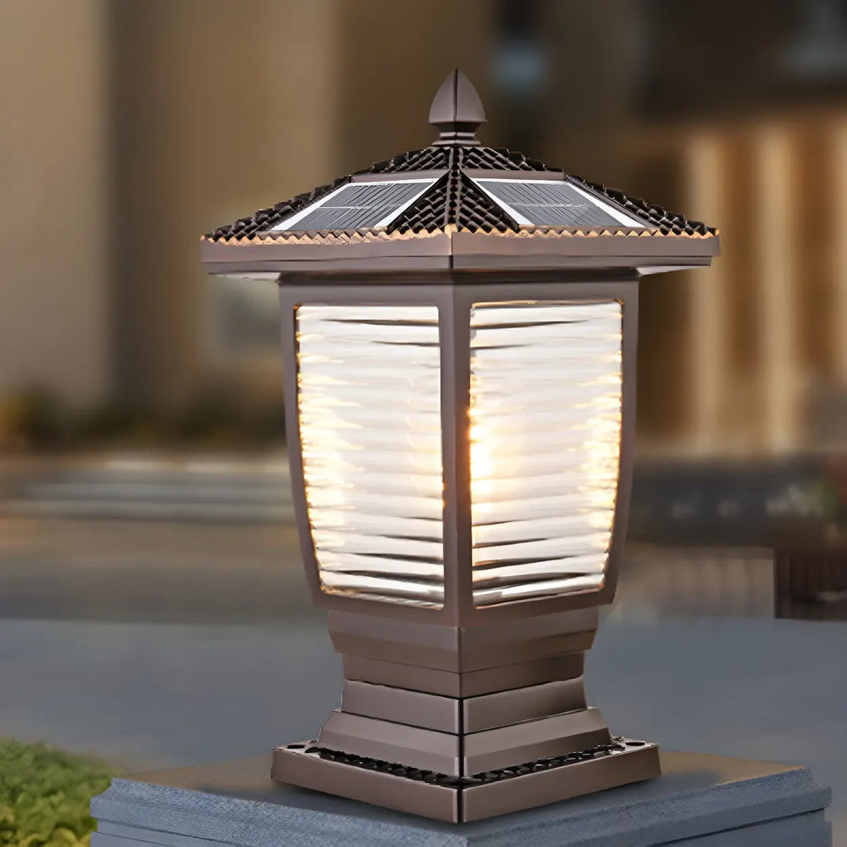 Bronze Finish Vintage Solar Lantern Outdoor Table Lamp Image - 16