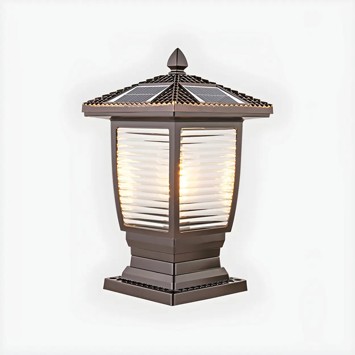 Bronze Finish Vintage Solar Lantern Outdoor Table Lamp Image - 2