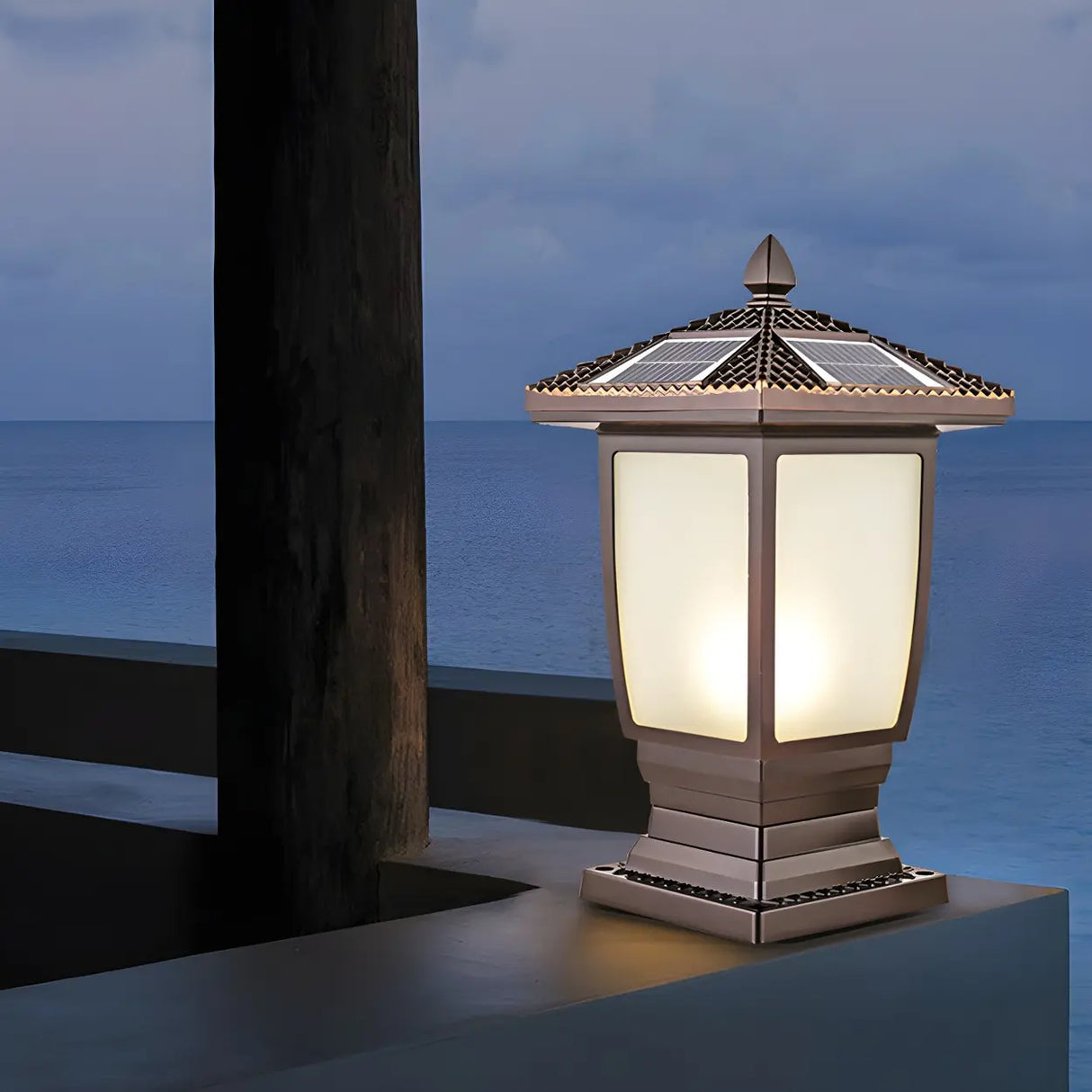 Bronze Finish Vintage Solar Lantern Outdoor Table Lamp Image - 3