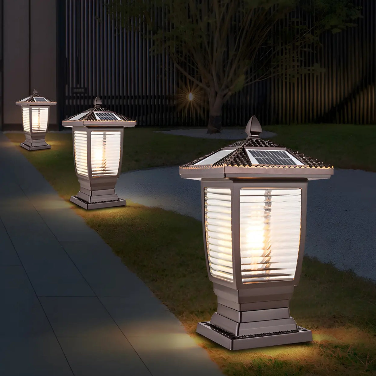 Bronze Finish Vintage Solar Lantern Outdoor Table Lamp Image - 4