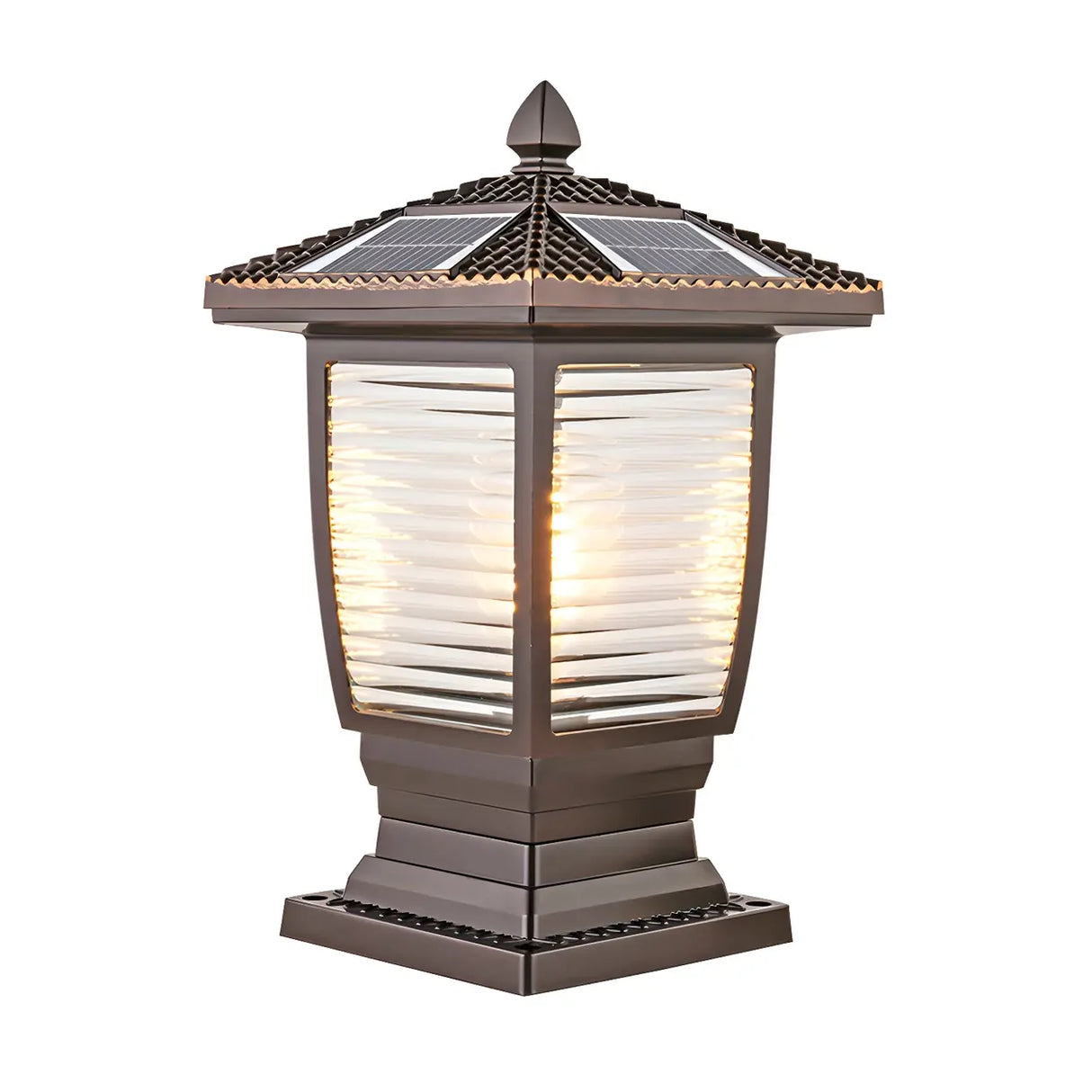 Bronze Finish Vintage Solar Lantern Outdoor Table Lamp Image - 7