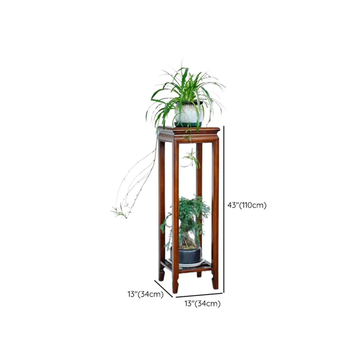 Brown 2-Tier Square Wood Display Table Plant Stand