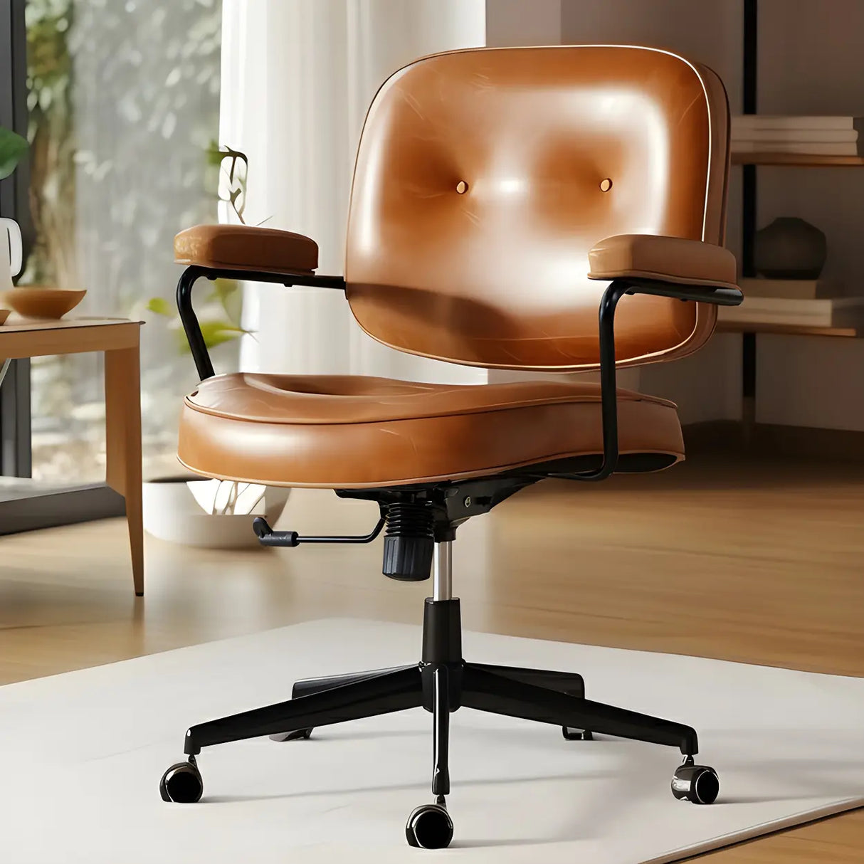Brown Adjustable Swivel Leather Office Chair with Casters Image - 1
