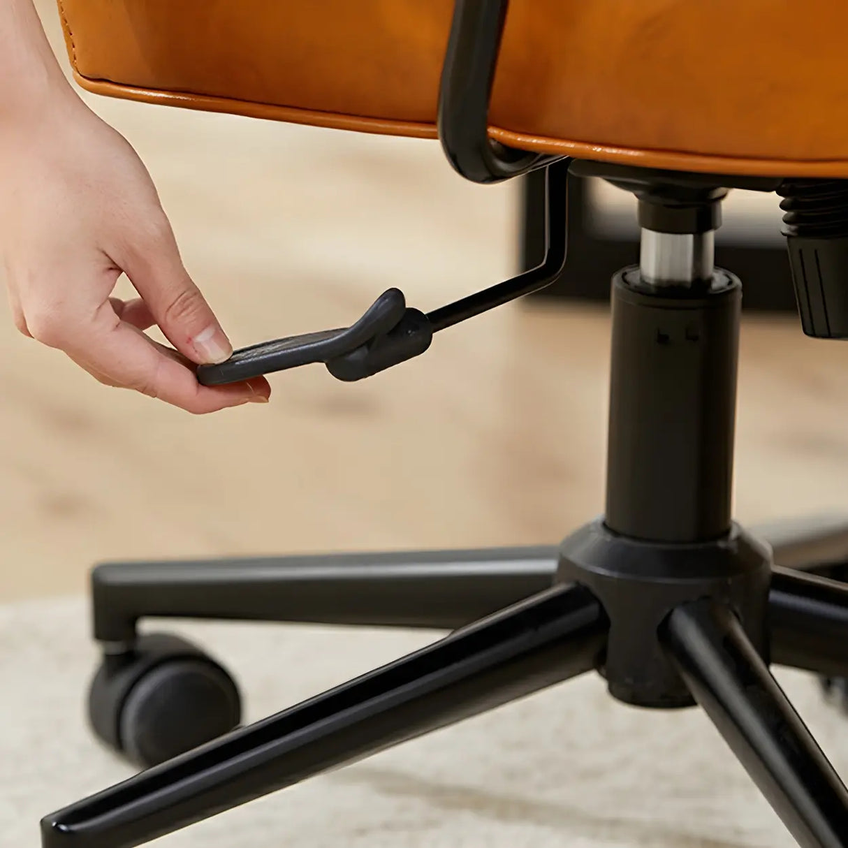 Brown Adjustable Swivel Leather Office Chair with Casters Image - 11